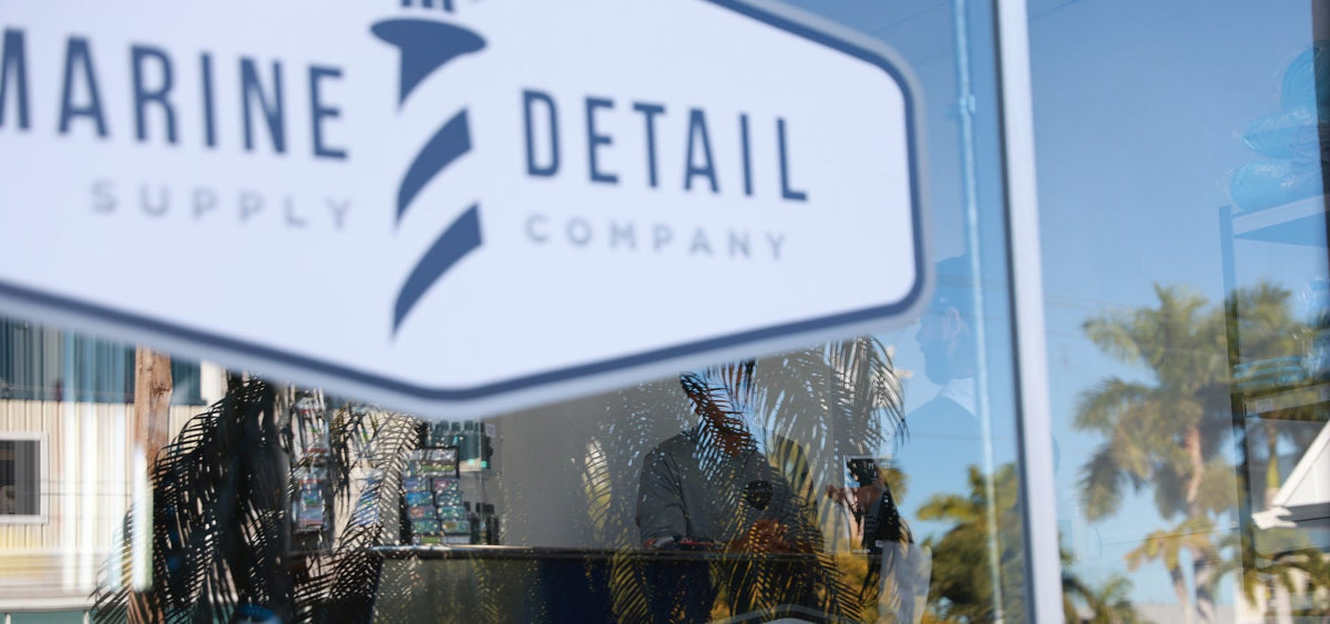 Marine Detail Supply Company logo on the Cape Coral storefront window